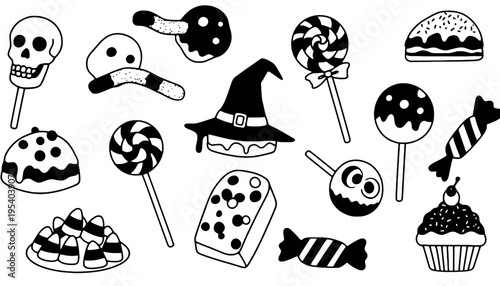 Candy vector illustration set with Halloween themed sweets and treats