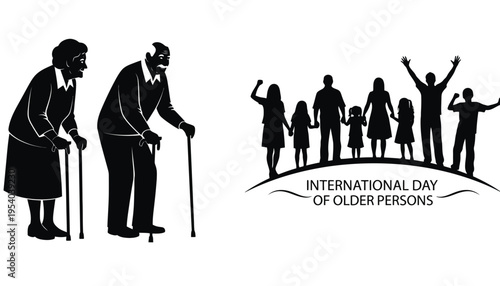 Elderly couple silhouette illustration for International Day of Older Persons