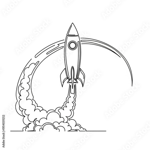 Rocket Launching into Space with Smoke.