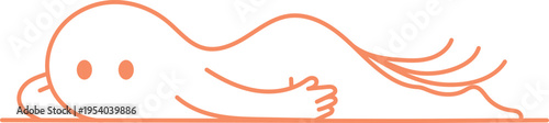 Abstract orange line drawing of person lying down flat on ground in relaxed horizontal pose