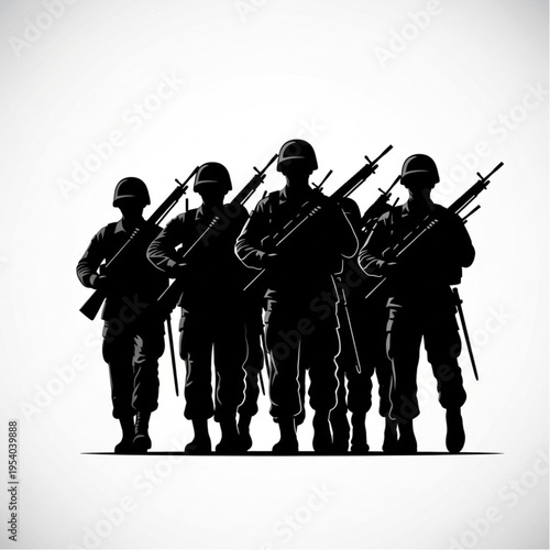 Soldiers Standing with Rifles in Formation.