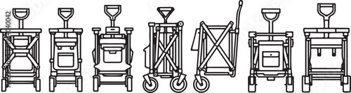 Various styles of industrial machines with hoppers and wheels for material processing Vector