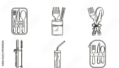 Reusable cutlery set icon vector illustration for eco friendly lifestyle