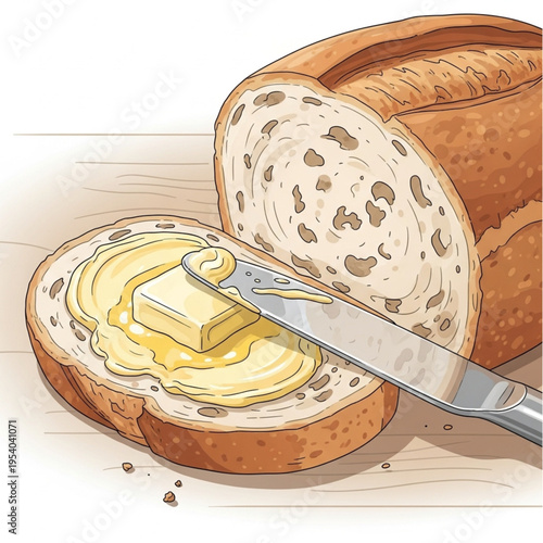 Sliced Bread with Butter and Knife.