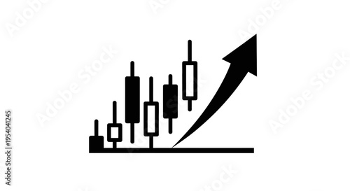 Candlestick Chart Graph With Rising Arrow For Business Growth Concepts Isolated On White