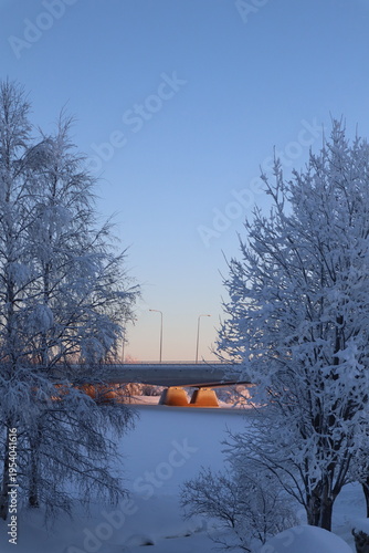Bridge in the Snow during Sunrise