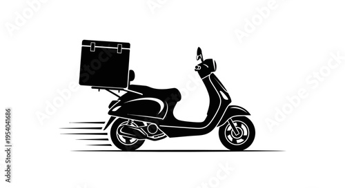 Scooter With Delivery Box Riding Fast On Road For Food Delivery Concepts