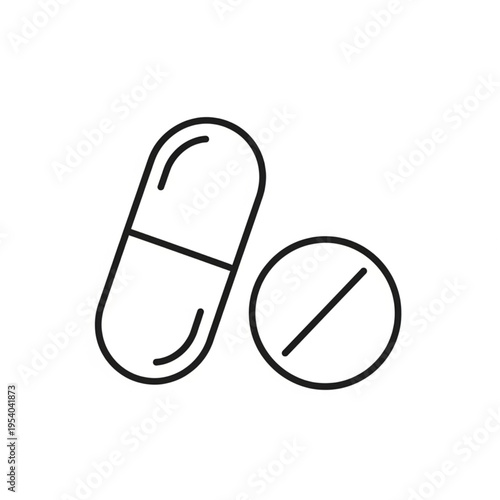 Simple Line Drawing of Pills Medication.