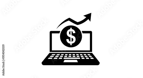 Laptop Computer With Dollar Sign And Growing Arrow For Finance Technology Concepts