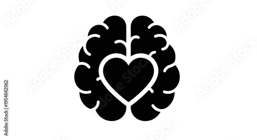 Black Brain with Heart Symbol For Love Intelligence Concepts