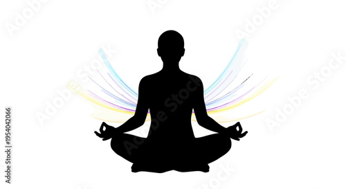 Meditating Person Silhouette With Colorful Lines For Wellness And Yoga Concepts