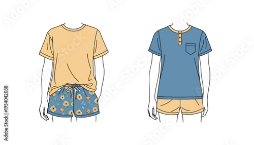 T shirt vector illustration of two casual outfits for women
