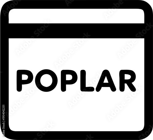 A minimalist vector graphic illustration of a browser window with the word POPLAR