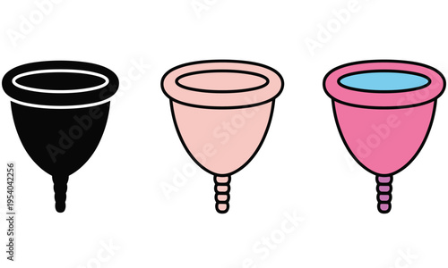 Menstrual cups in different colors and designs for feminine hygiene needs