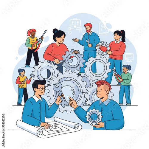 Teamwork and Collaboration Among Engineers and Workers.