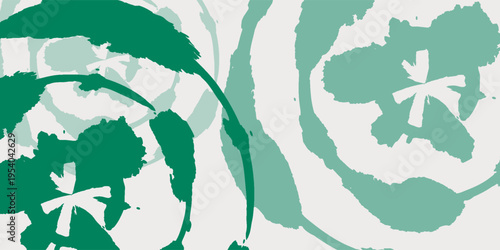 Abstract circular brush composition with layered green and teal paint strokes, expressive and minimal composition