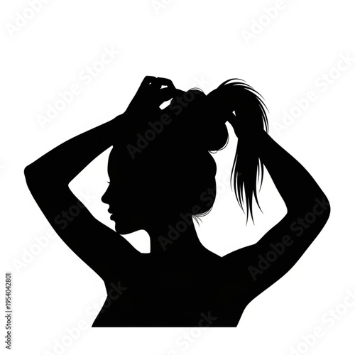 Woman Silhouette Adjusting Hair with Hands.