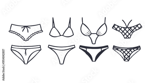 Lingerie set of various underwear and bra vector illustrations