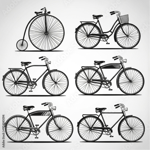 Vintage Bicycle Illustrations in Various Styles.