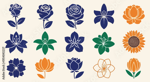 A vibrant collection of various flower shapes and patterns in different colors