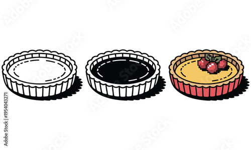 Vector illustration of three stages of a tart with strawberries