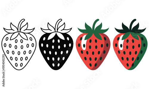 Vector illustration of four different styled strawberries in a row