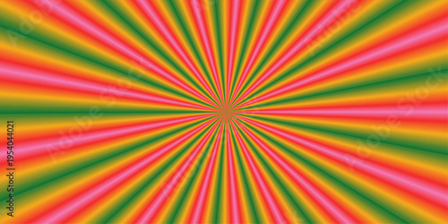 Retro sunburst psychedelic background. Abstract groovy sun with vibrant radial rays and colorful gradient burst for poster and party design