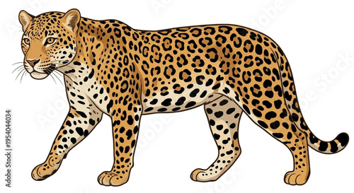 Vector illustration of leopard walking isolated on white background