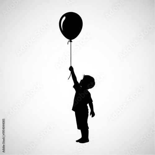 Young Boy Holding Black Balloon Silhouette.