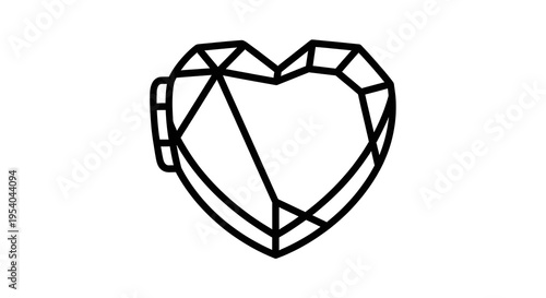 Heart shaped diamond icon, black line art