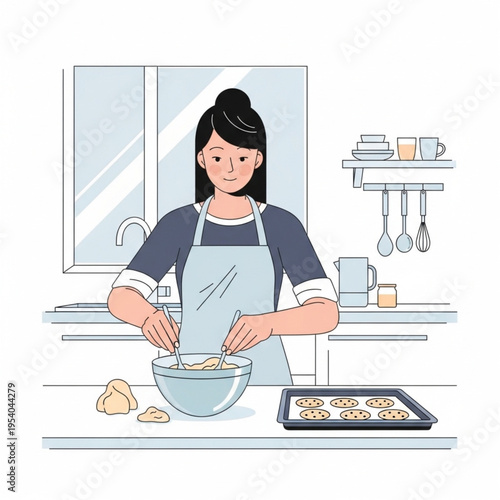 Woman Baking Cookies in Kitchen.