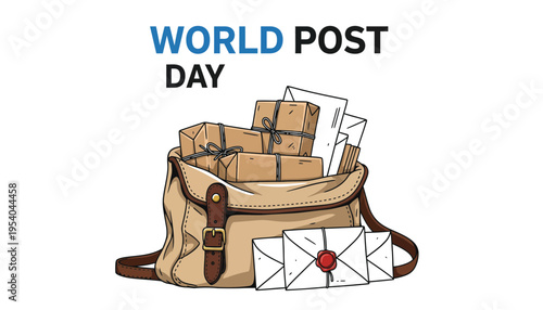 A postal bag filled with packages and letters on World Post Day