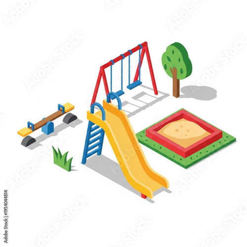Children Playground Equipment with Slides and Swings.