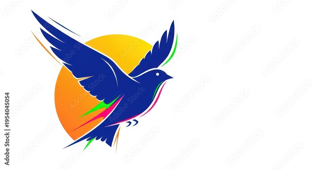 Fototapeta premium A blue bird in flight with colorful accents