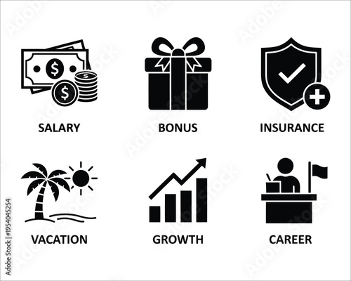 Employee benefits and career development icons