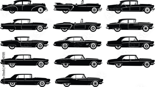 car, vintage, classic, silhouette, vector, icon, automobile, retro, coupe, sedan, convertible, transport, vehicle, design, art, graphic, illustration, wheels, old, historic, style