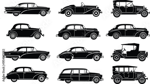 car, vintage, classic, silhouette, vector, icon, automobile, retro, antique, transport, vehicle, coupe, sedan, design, art, graphic, illustration, wheels, old, historic, style
