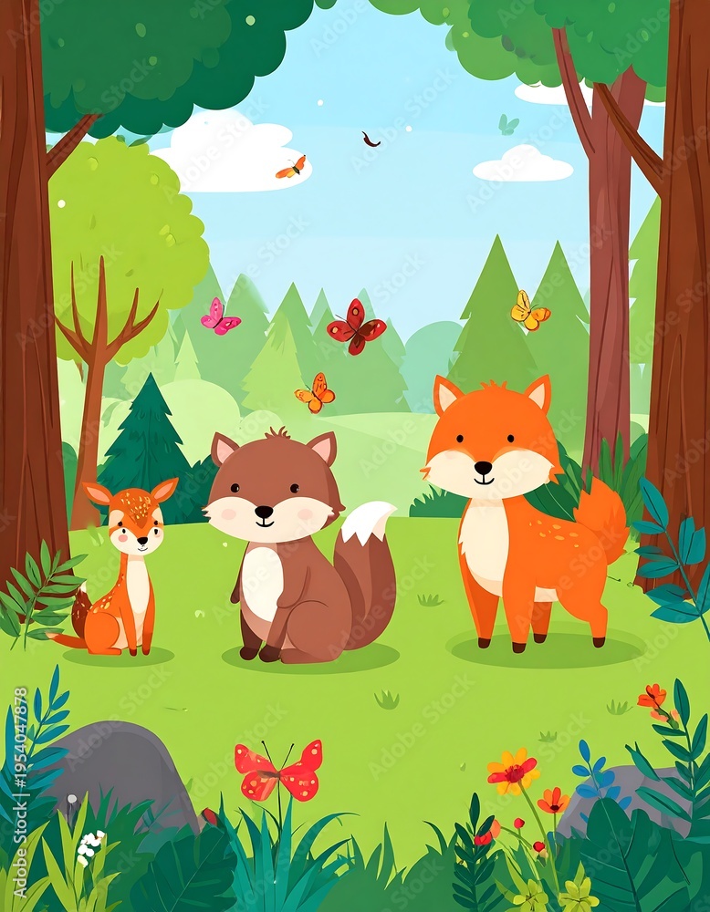 Fototapeta premium cartoon forest animals and trees.