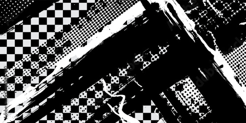 Race flag grunge background, car rally or motocross finish flag with vector checker pattern. Grunge race flag for car racing sport or bike speedway, motorsport
