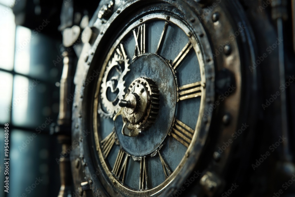 Obraz premium Large mechanical clock gears closeup