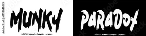 Alphabet Original Handwritten Bold Groovy Art Work Font With Rough Texture, Grunge style, Uppercase and Number,Design for urban,movie,film,sport,clothing,band music.Vector illustration