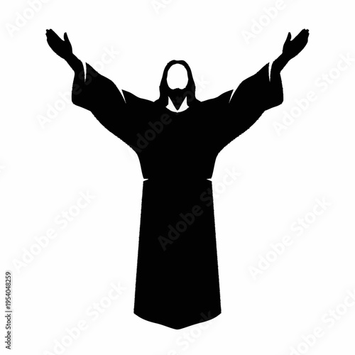 Jesus Christ silhouette with arms raised in worship.