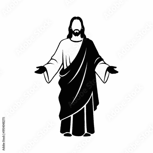 Jesus Christ silhouette with open arms, a symbol of welcoming and divine love.