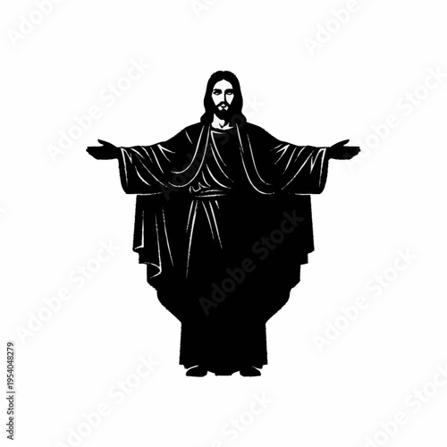 Jesus Christ silhouette with open arms, a symbol of divine love and welcome.