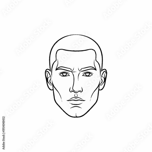 Monochromatic sketch of a mans face with a serious expression.