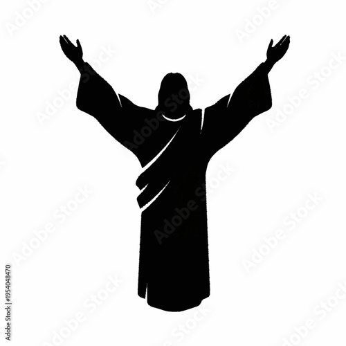 Silhouette of Jesus Christ with arms outstretched in worship.