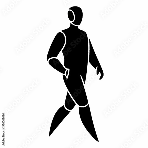 Stylized Humanoid Robot Walking Forward Silhouette Illustration.