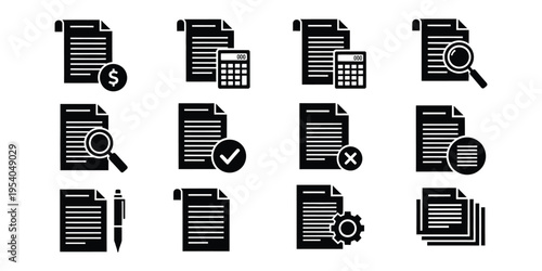 Collection of document icons with various symbols