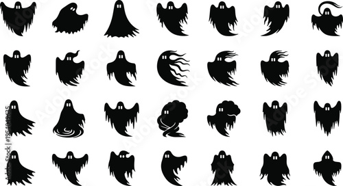 ghost, silhouette, vector, icon, spirit, spooky, scary, Halloween, phantom, monster, horror, shadow, design, art, graphic, illustration, creepy, eerie, haunted, costume, character