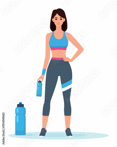 Cuadro en lienzo Fit Young Woman Standing With Water Bottle After Workout in Athletic Clothing an